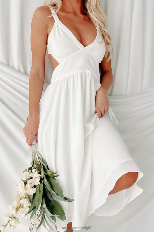 wit lieve maar eenvoudige midi-jurk met strikbandjes NanaMacs HPTT1946