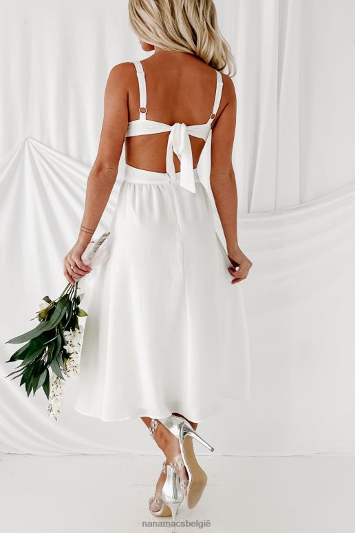 wit lieve maar eenvoudige midi-jurk met strikbandjes NanaMacs HPTT1946