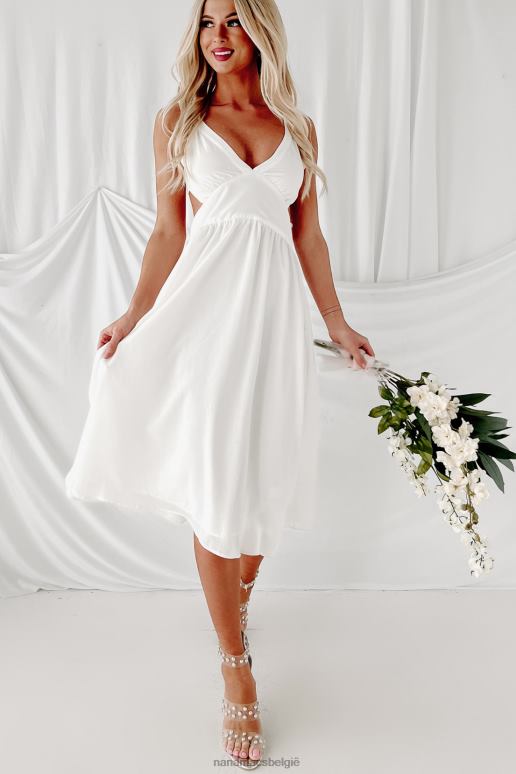 wit lieve maar eenvoudige midi-jurk met strikbandjes NanaMacs HPTT1946