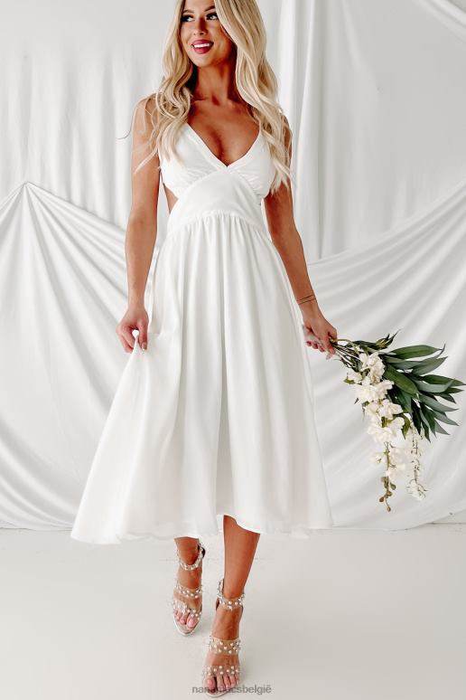 wit lieve maar eenvoudige midi-jurk met strikbandjes NanaMacs HPTT1946