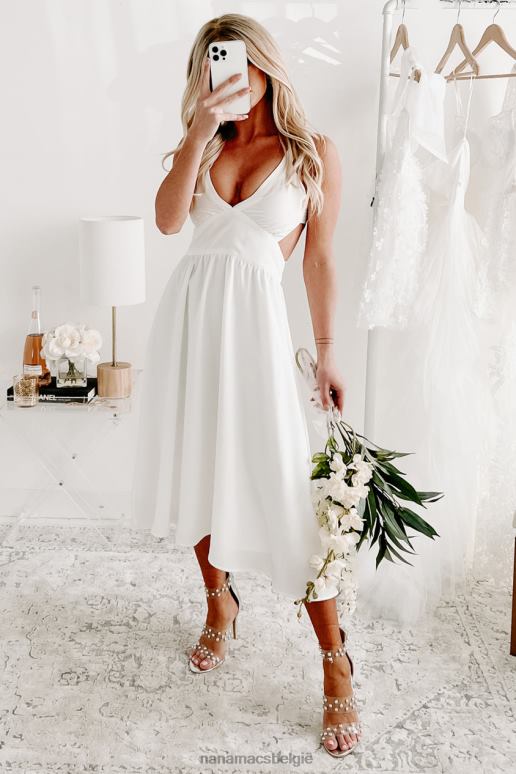 wit lieve maar eenvoudige midi-jurk met strikbandjes NanaMacs HPTT1946