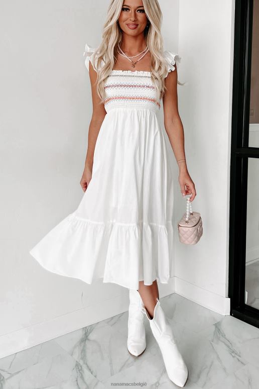 wit lois gesmokte midi-jurk met ruches NanaMacs HPTT2281