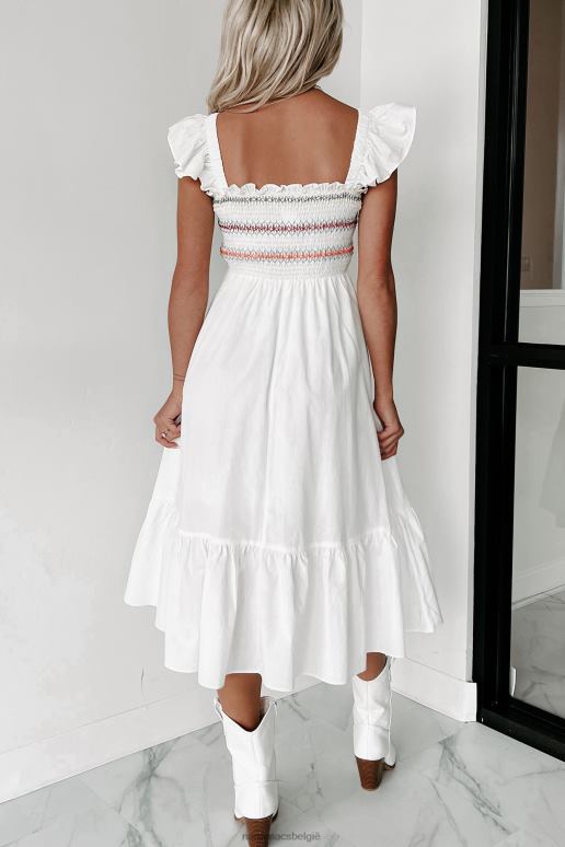 wit lois gesmokte midi-jurk met ruches NanaMacs HPTT2281