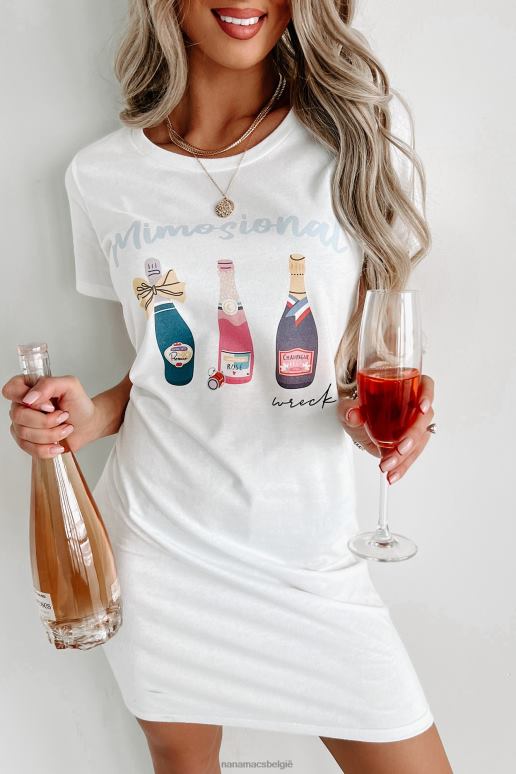 wit mimosional wrak grafische t-shirtjurk NanaMacs HPTT3600