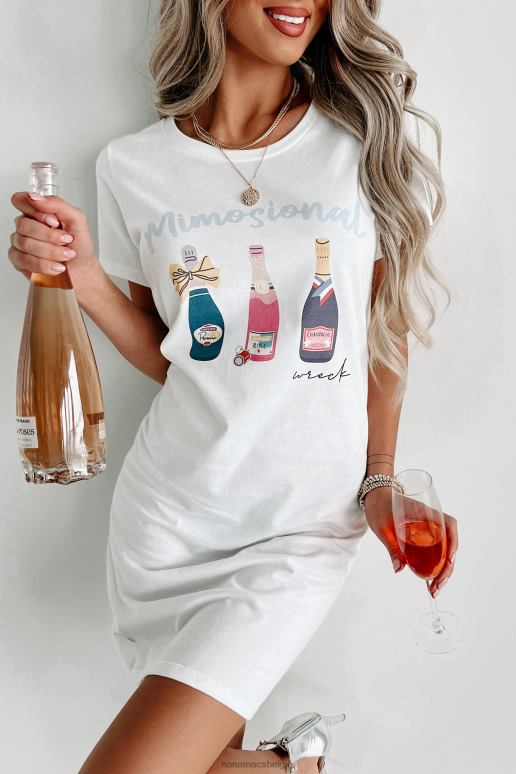 wit mimosional wrak grafische t-shirtjurk NanaMacs HPTT3600