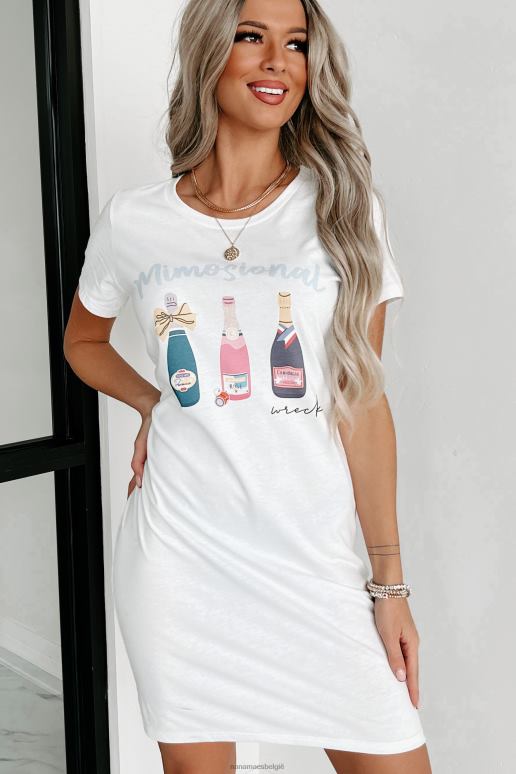 wit mimosional wrak grafische t-shirtjurk NanaMacs HPTT3600