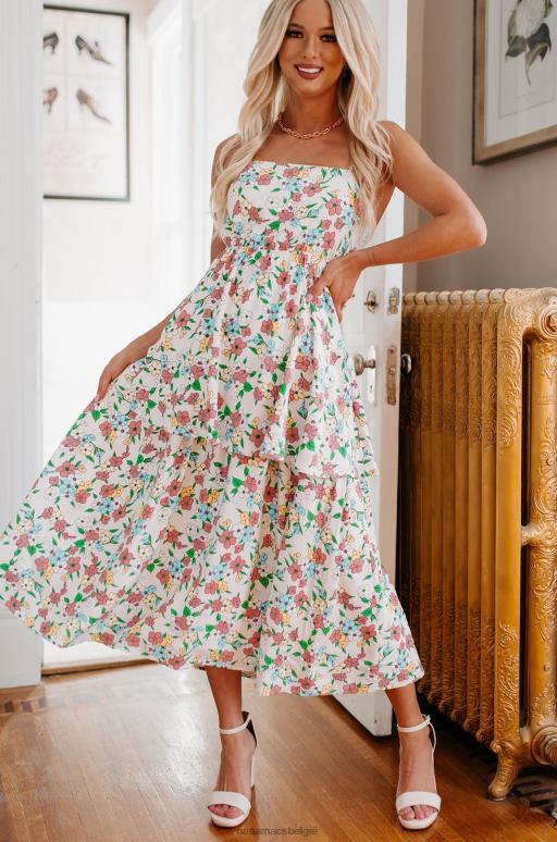 wit multi bloemenvelden gelaagde midi-jurk met bloemen NanaMacs HPTT2286