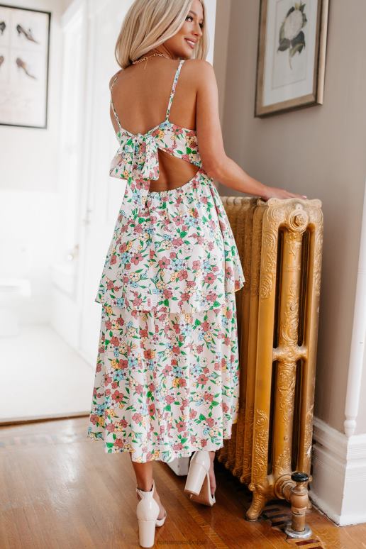 wit multi bloemenvelden gelaagde midi-jurk met bloemen NanaMacs HPTT2286