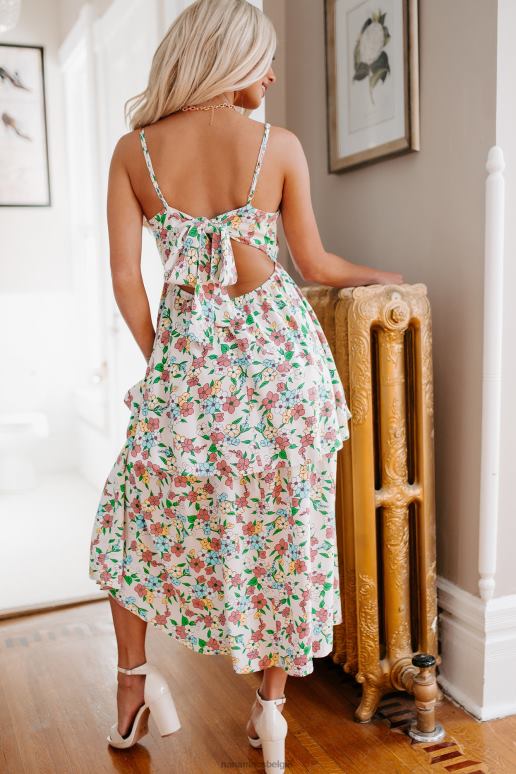 wit multi bloemenvelden gelaagde midi-jurk met bloemen NanaMacs HPTT2286