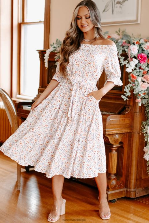 wit oneindige bliss gebloemde off-shoulder midi-jurk NanaMacs HPTT2289