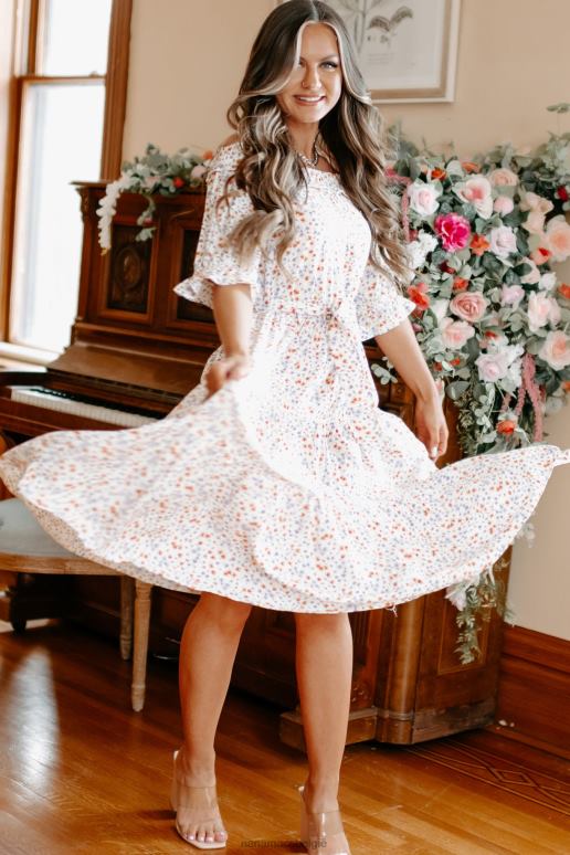 wit oneindige bliss gebloemde off-shoulder midi-jurk NanaMacs HPTT2289