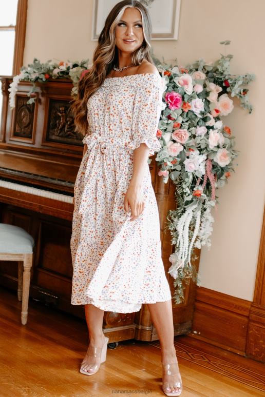 wit oneindige bliss gebloemde off-shoulder midi-jurk NanaMacs HPTT2289