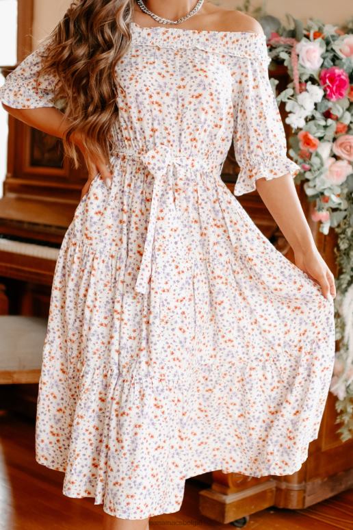 wit oneindige bliss gebloemde off-shoulder midi-jurk NanaMacs HPTT2289