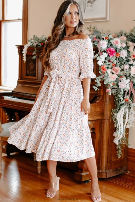 wit oneindige bliss gebloemde off-shoulder midi-jurk NanaMacs HPTT2289