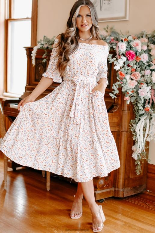 wit oneindige bliss gebloemde off-shoulder midi-jurk NanaMacs HPTT2289