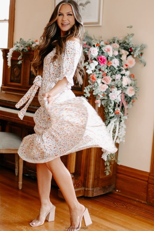 wit oneindige bliss gebloemde off-shoulder midi-jurk NanaMacs HPTT2289
