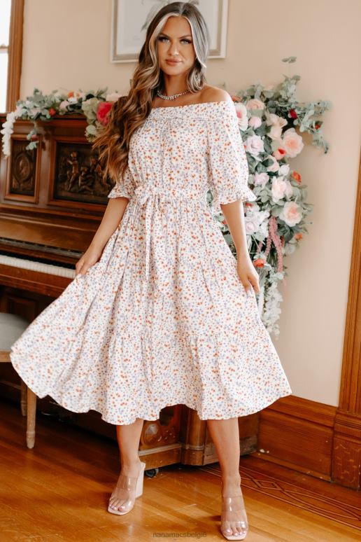 wit oneindige bliss gebloemde off-shoulder midi-jurk NanaMacs HPTT2289
