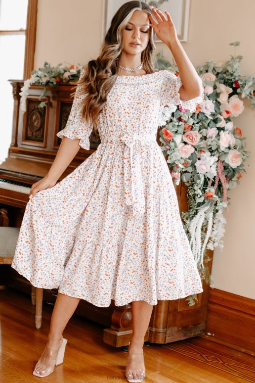 wit oneindige bliss gebloemde off-shoulder midi-jurk NanaMacs HPTT2289