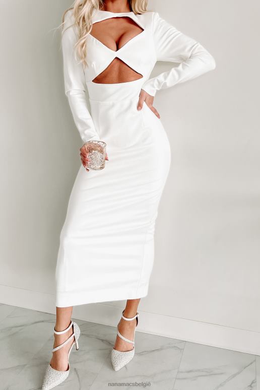 wit pure eerlijkheid uitgesneden midi-jurk met lange mouwen NanaMacs HPTT2275