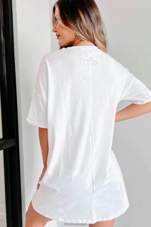wit/taupe tekst-back xoxo oversized grafische T-shirtjurk NanaMacs HPTT1093