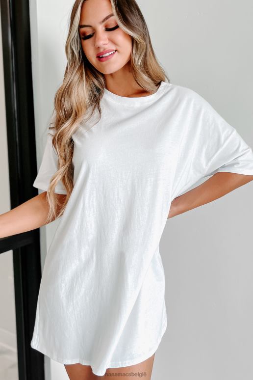 wit/taupe tekst-back xoxo oversized grafische T-shirtjurk NanaMacs HPTT1093