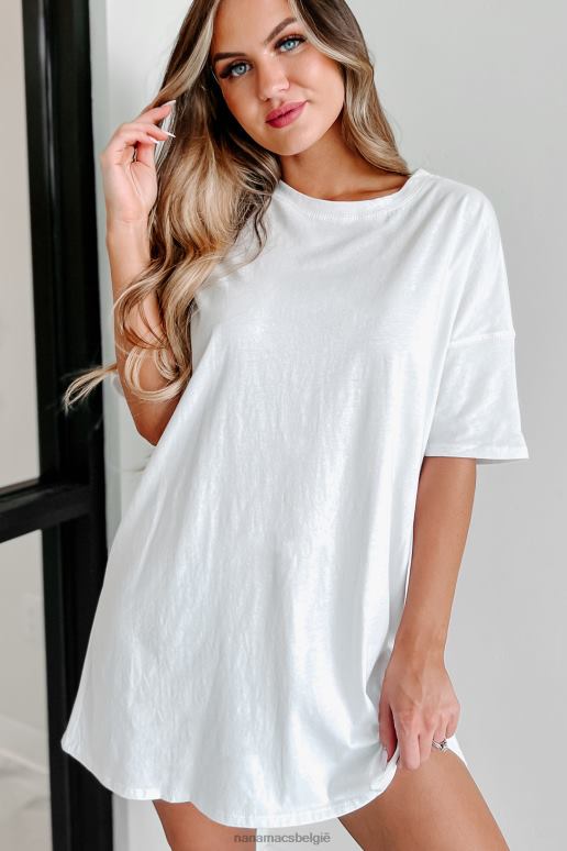 wit/taupe tekst-back xoxo oversized grafische T-shirtjurk NanaMacs HPTT1093