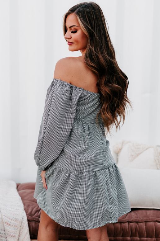 zwart carlinn off-the-shoulder gelaagde jurk NanaMacs HPTT2463