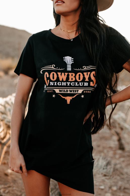 zwart cowboys nachtclub grafische t-shirt jurk NanaMacs HPTT910