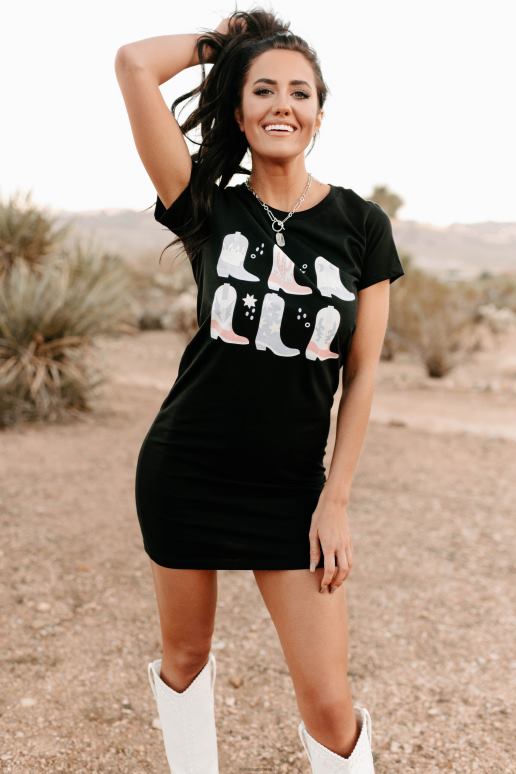 zwart ga naar scootin grafische t-shirtjurk NanaMacs HPTT3584