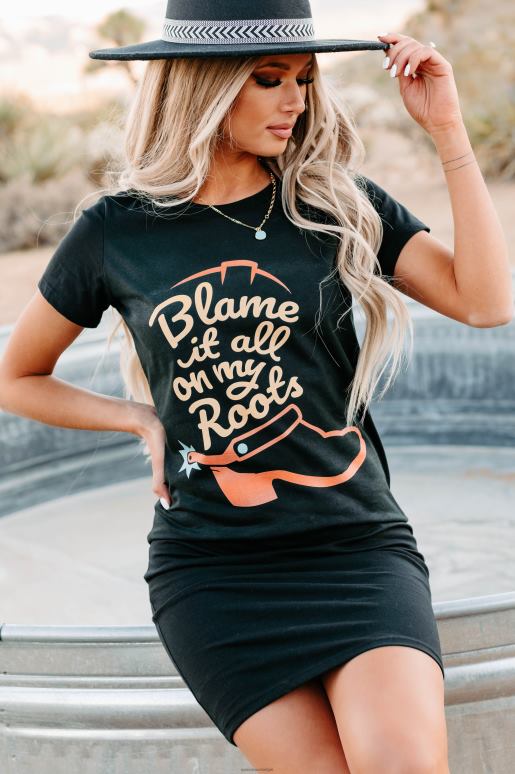 zwart geef het allemaal de schuld van mijn roots grafische t-shirtjurk NanaMacs HPTT3603