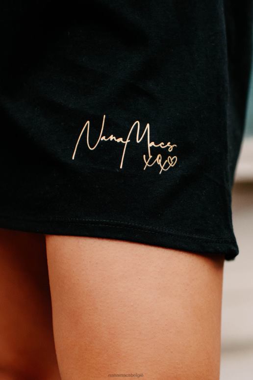 zwart/gouden tekst-onder voorzijde xoxo oversized grafische T-shirtjurk NanaMacs HPTT1098