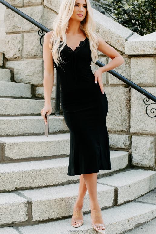 zwart misschien problemen kanten trim fit flare midi-jurk NanaMacs HPTT2259