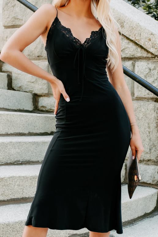 zwart misschien problemen kanten trim fit flare midi-jurk NanaMacs HPTT2259