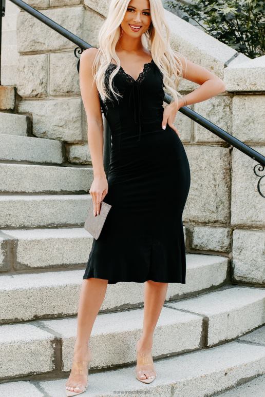 zwart misschien problemen kanten trim fit flare midi-jurk NanaMacs HPTT2259