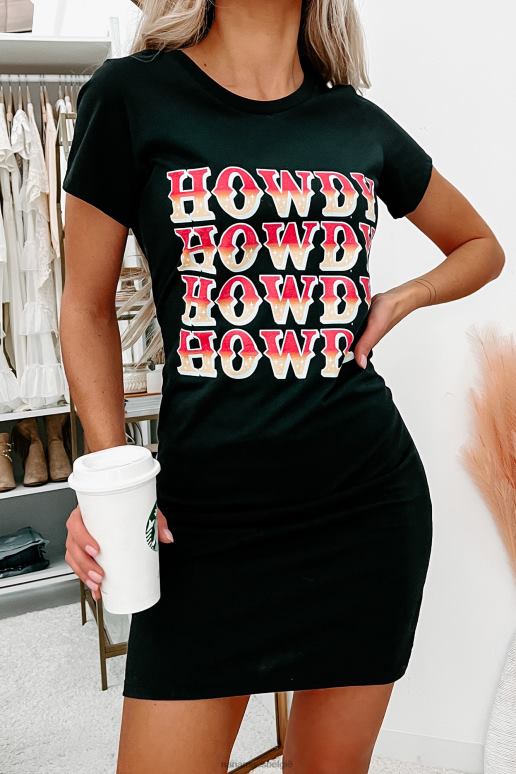 zwart zeg gewoon "howdy" grafische t-shirtjurk NanaMacs HPTT3585