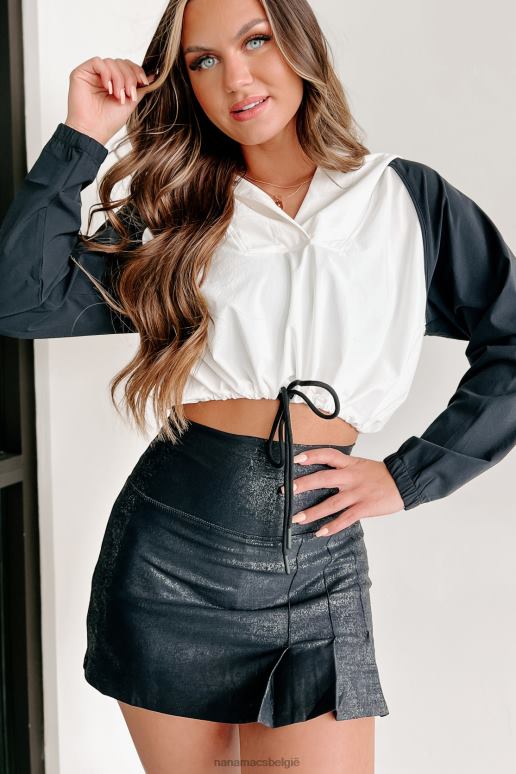 wit Zwart het bereiken van mijlpalen half-snap colorblock pullover NanaMacs HPTT1748