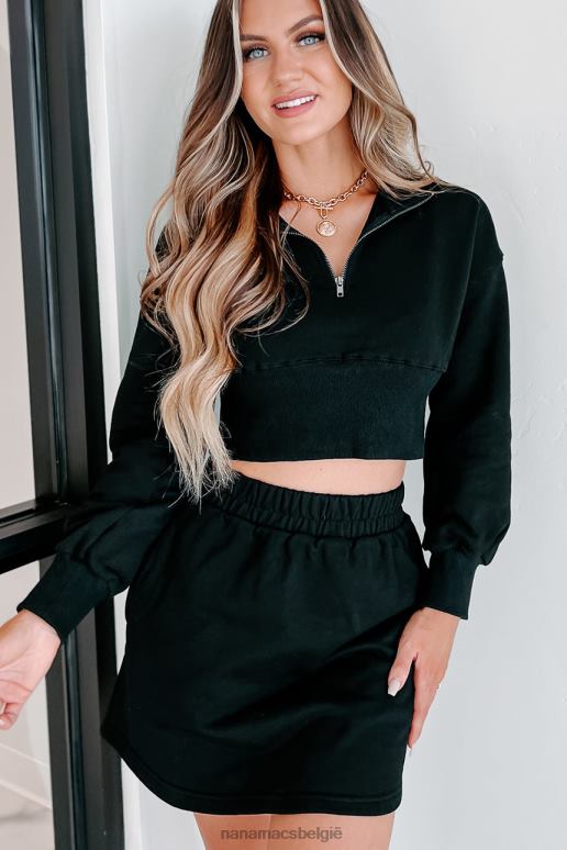 zwart vertrouwenwekkende cropped pullover met halve rits NanaMacs HPTT1609