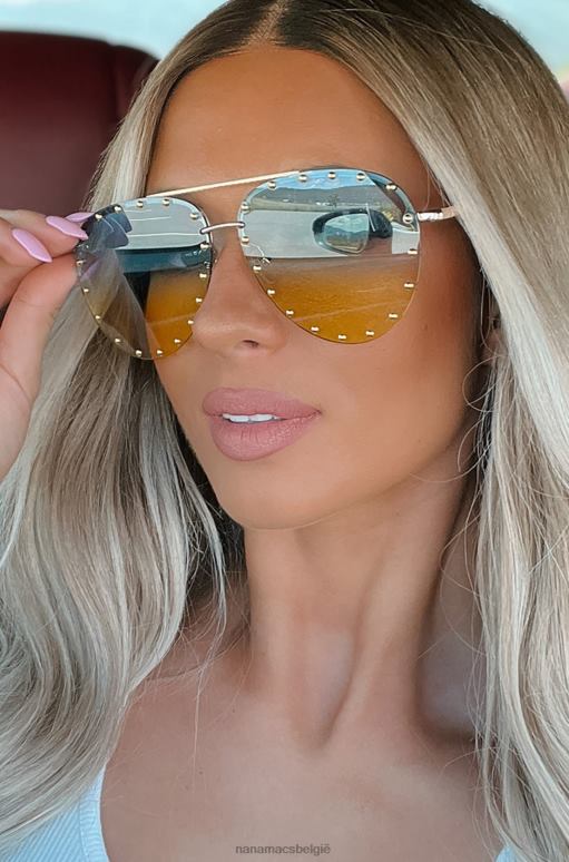 blauw/geel/goud santa monica sunshine pilotenbril met gemengde tinten en studs NanaMacs HPTT3550