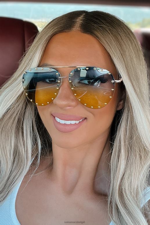 blauw/geel/goud santa monica sunshine pilotenbril met gemengde tinten en studs NanaMacs HPTT3550