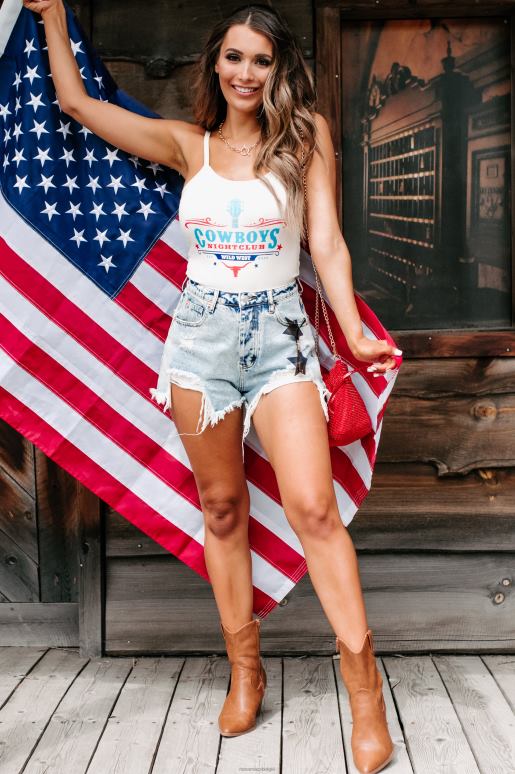 Franse vanille cowboys nachtclub bodysuit met grafische print NanaMacs HPTT3576