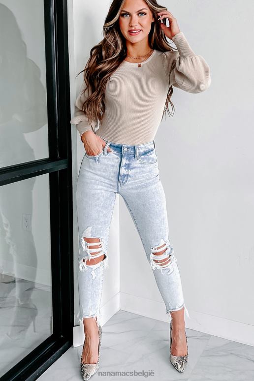 beige new goals geribbelde romper met ballonmouwen NanaMacs HPTT376