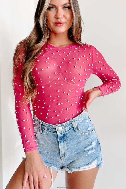 fuchsia make me famous strass parel mesh bodysuit NanaMacs HPTT354