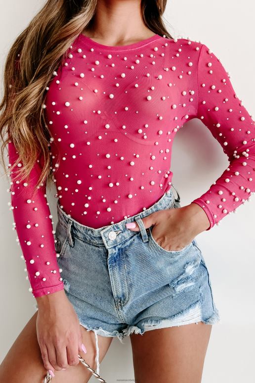 fuchsia make me famous strass parel mesh bodysuit NanaMacs HPTT354