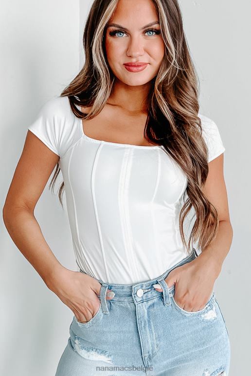 gebroken wit lief gevoelig bodysuit met vierkante hals NanaMacs HPTT479