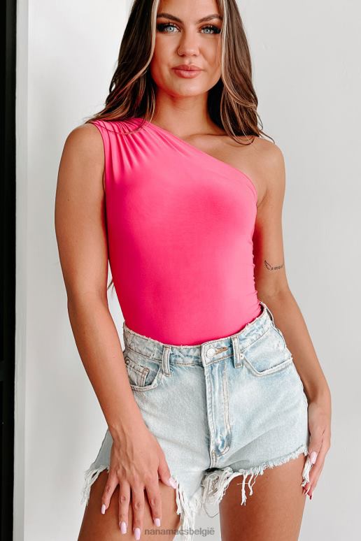 neon fuchsia elizabeth gesmokte romper met één schouder NanaMacs HPTT294