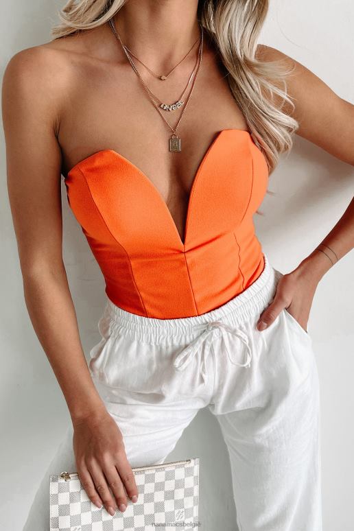 oranje bel mijn agent strapless bodysuit met diepe v-hals NanaMacs HPTT399