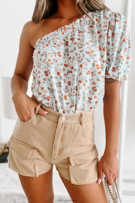 poederblauw blijf bloeien een schouder gebloemde bodysuit NanaMacs HPTT34