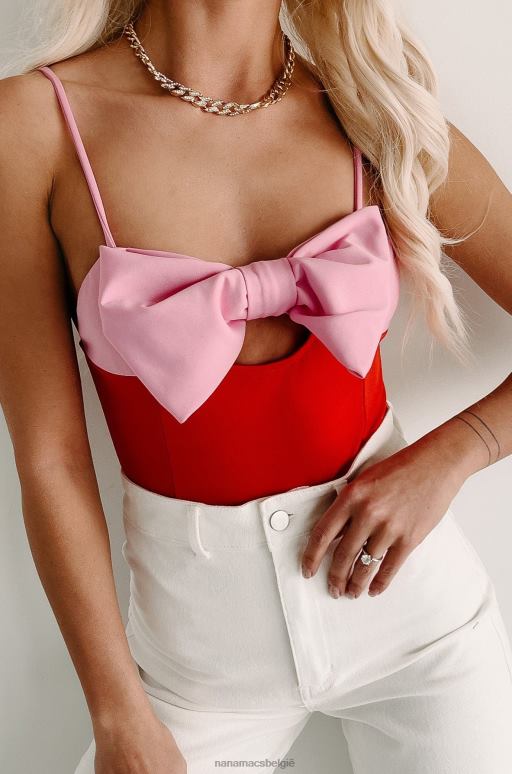 rood/roze bodysuit met schattige strikjes NanaMacs HPTT452