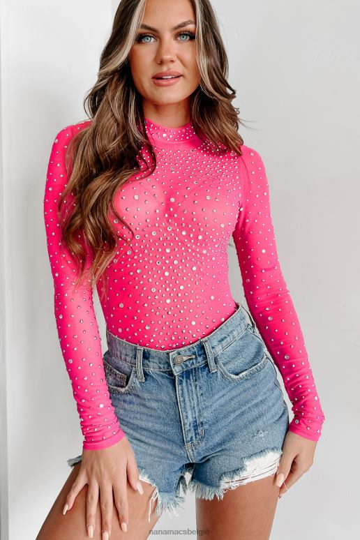 roze waardoor mensen mesh strass bodysuit opmerken NanaMacs HPTT362