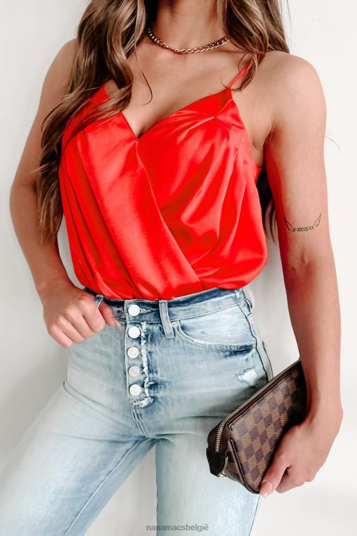 scharlaken hot girl energie geplooide overslag bodysuit NanaMacs HPTT453